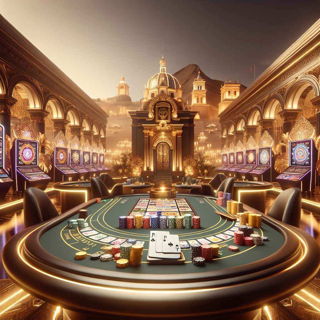 Mesa de juego online en Perú con fichas y dispositivos móviles, ambiente exclusivo de casino